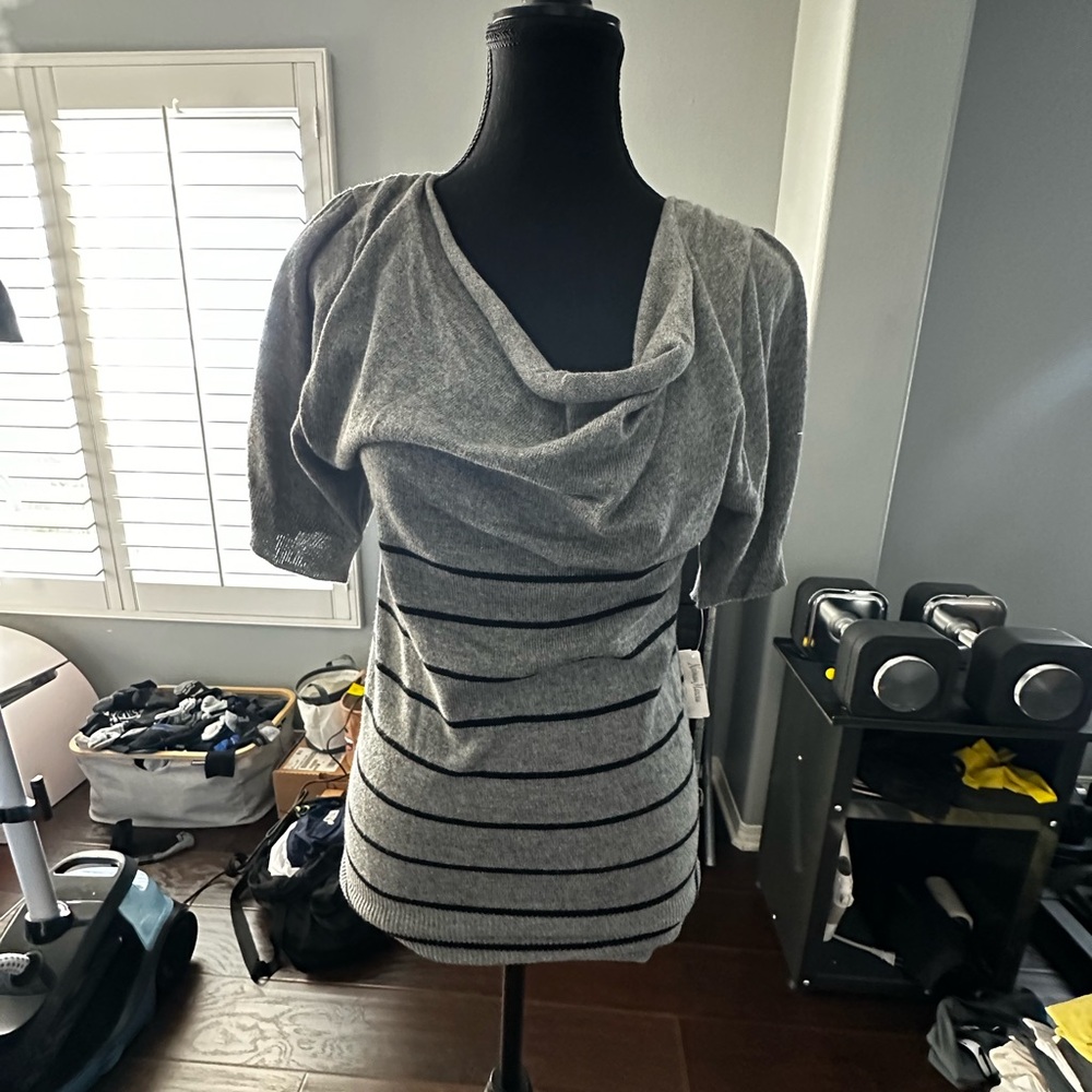 Stella & Jamie Gray and Black Striped Cowl Neck Sweater